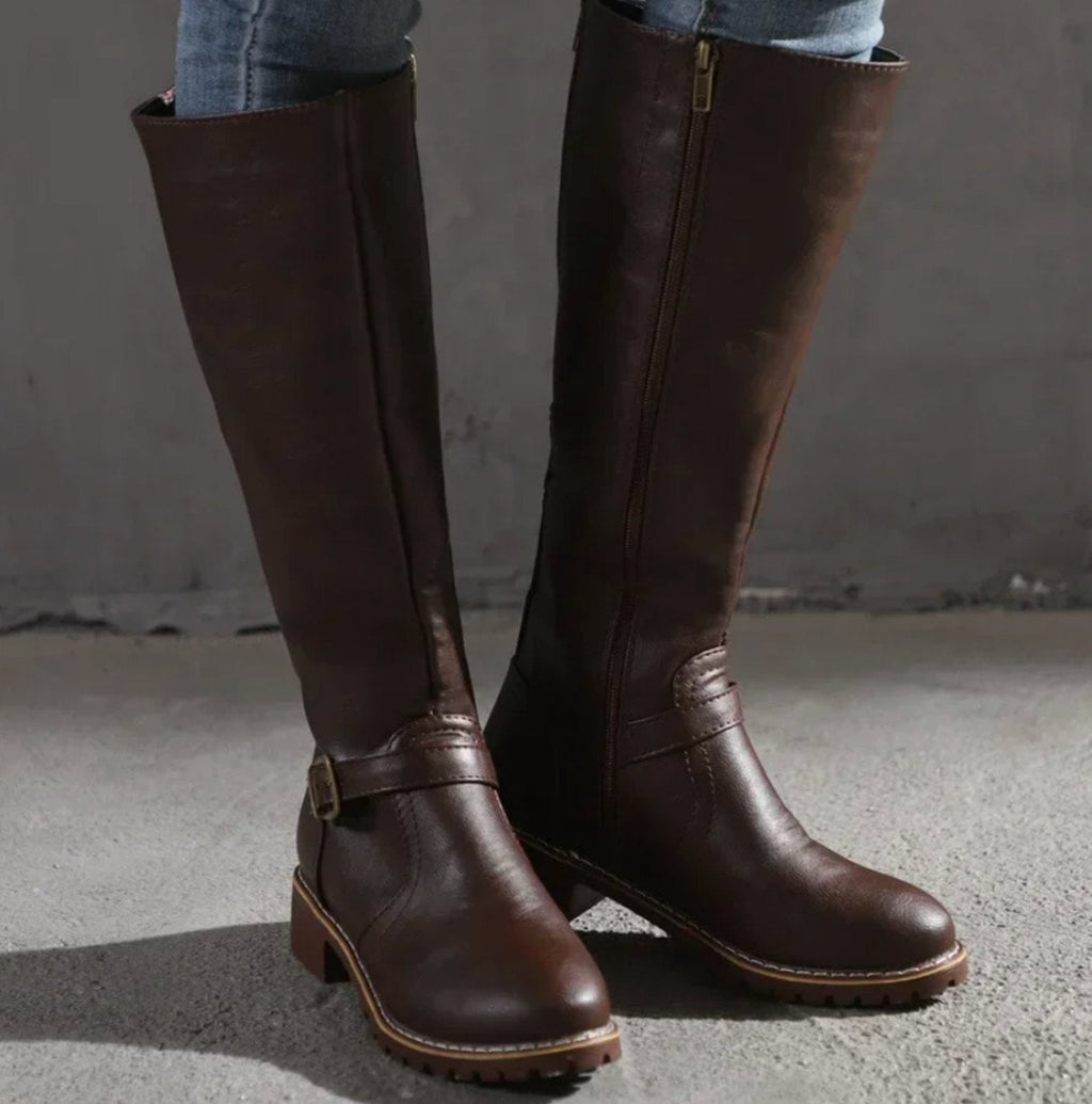 Stiefel Damen braun mit verstellbaren Schnallen und Blockabsatz - 3 - Atelier-Zofia