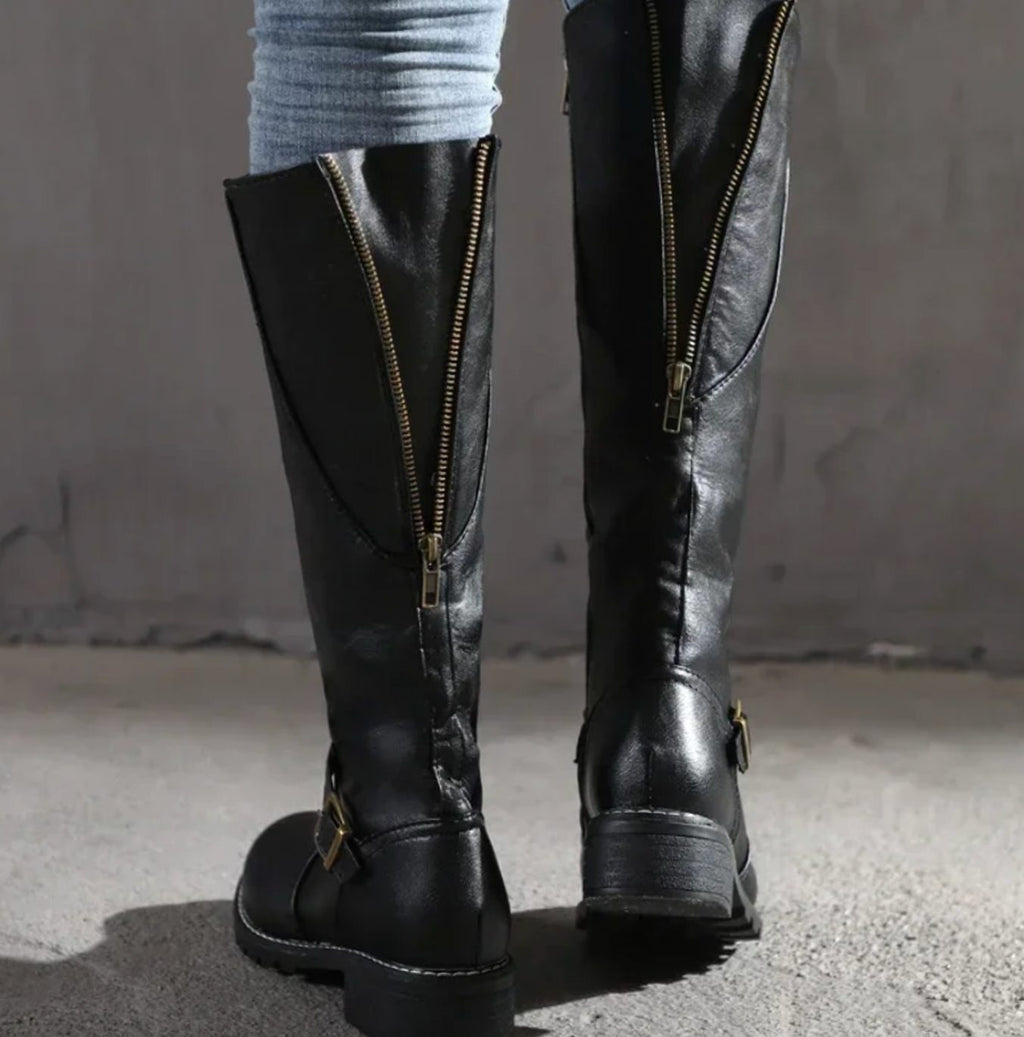 Stiefel Damen braun mit verstellbaren Schnallen und Blockabsatz - 4 - Atelier-Zofia
