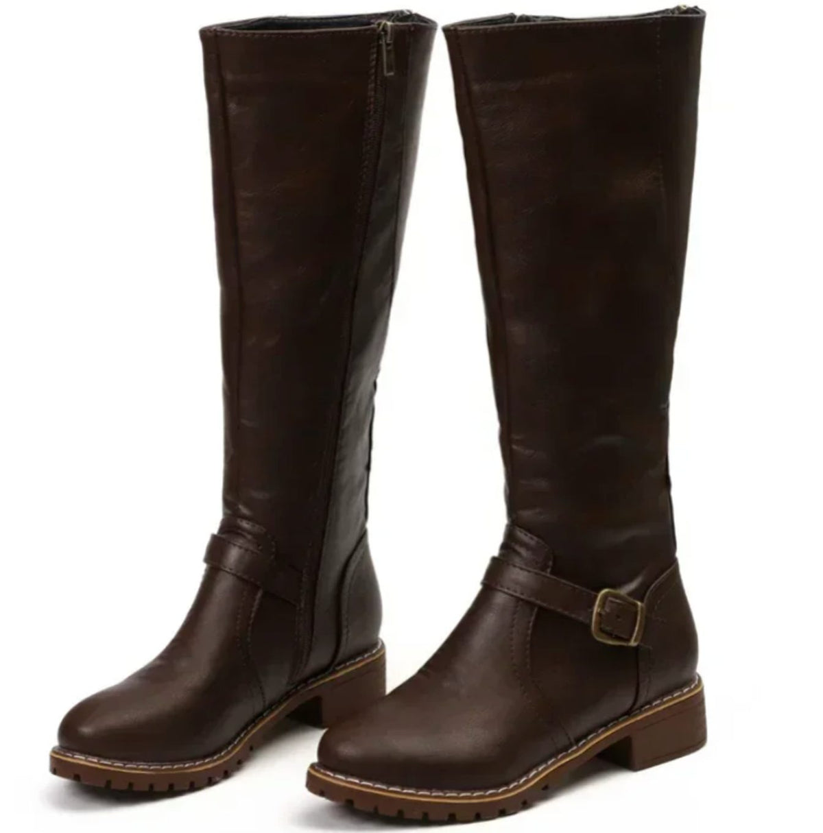 Stiefel Damen braun mit verstellbaren Schnallen und Blockabsatz - 7 - Atelier-Zofia