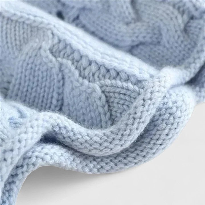 Pullover Damen blau lässig mit Stehkragen und Kabelstrick - 3 - Atelier-Zofia