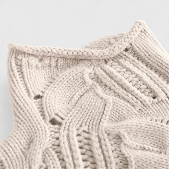 Pullover Damen blau lässig mit Stehkragen und Kabelstrick - 4 - Atelier-Zofia
