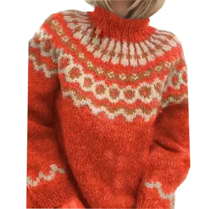 Pullover Damen blau weit mit Stehkragen und Muster - 4 - Atelier-Zofia