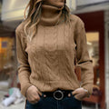 Pullover Damen beige figurbetont mit Stehkragen - 1 - Atelier-Zofia
