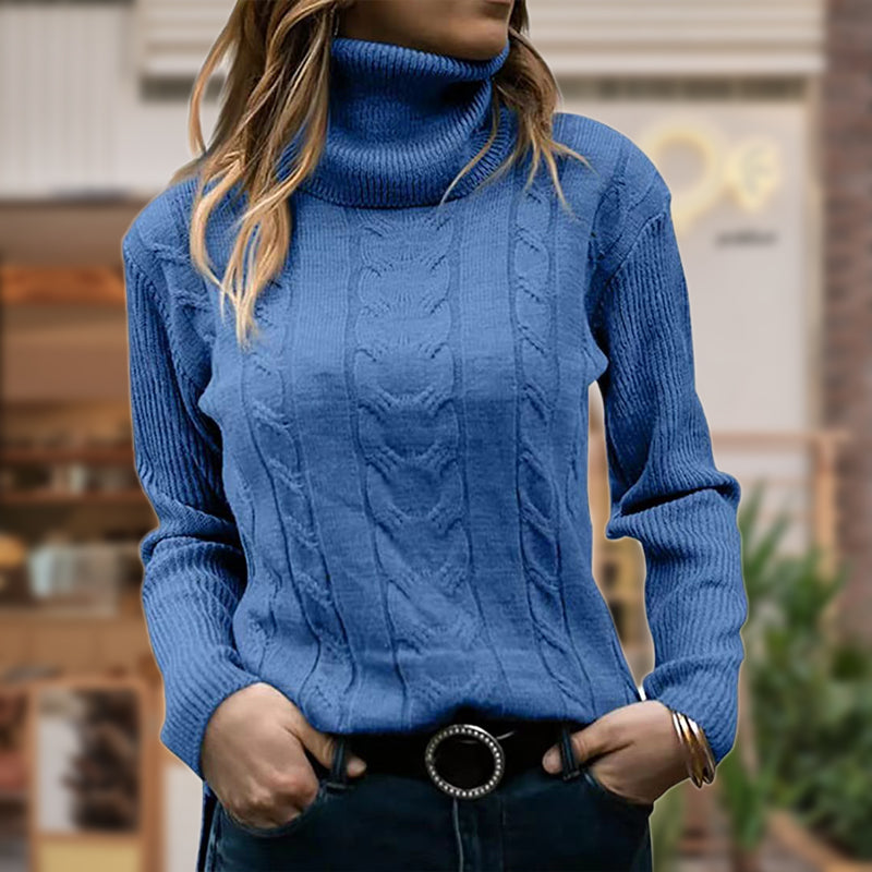 Pullover Damen beige figurbetont mit Stehkragen - 2 - Atelier-Zofia