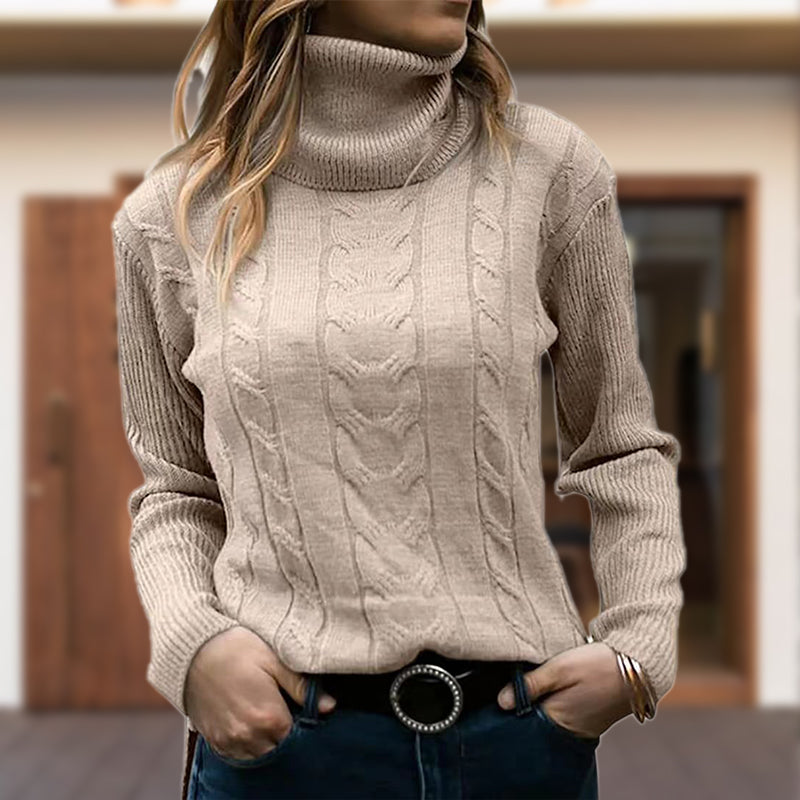 Pullover Damen beige figurbetont mit Stehkragen - 3 - Atelier-Zofia