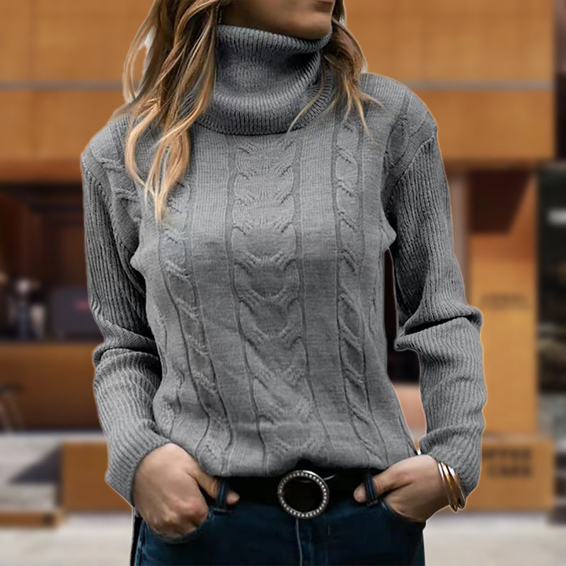 Pullover Damen beige figurbetont mit Stehkragen - 4 - Atelier-Zofia