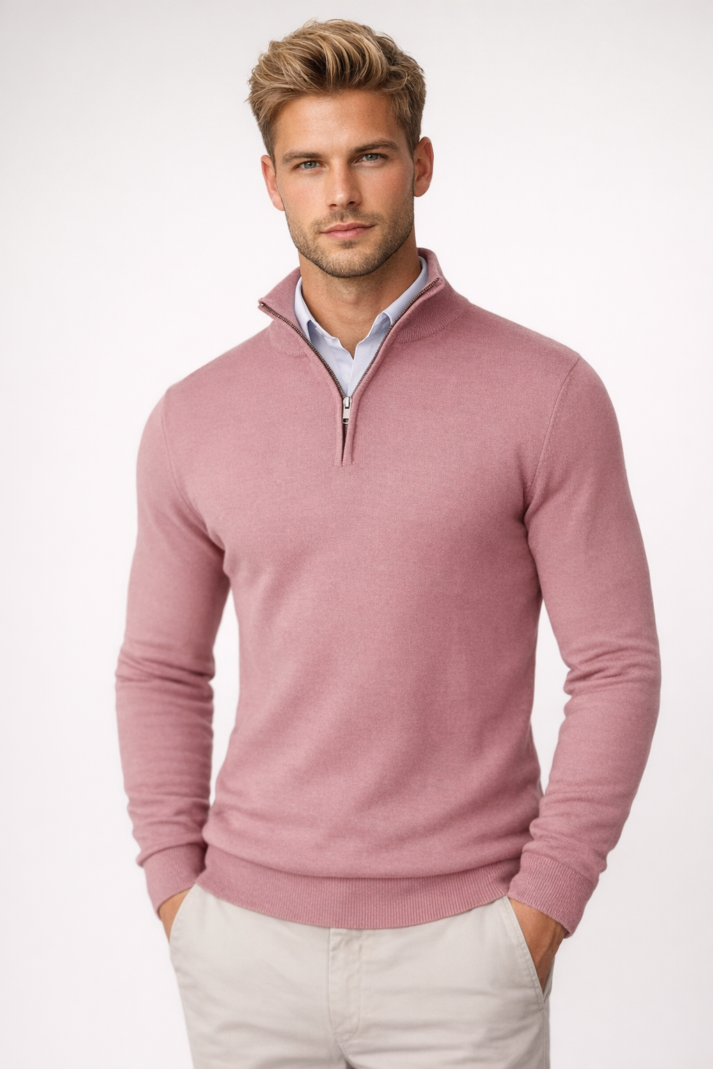 Pullover Herren schwarz mit Halbzip und hohem Kragen - 3 - Atelier-Zofia