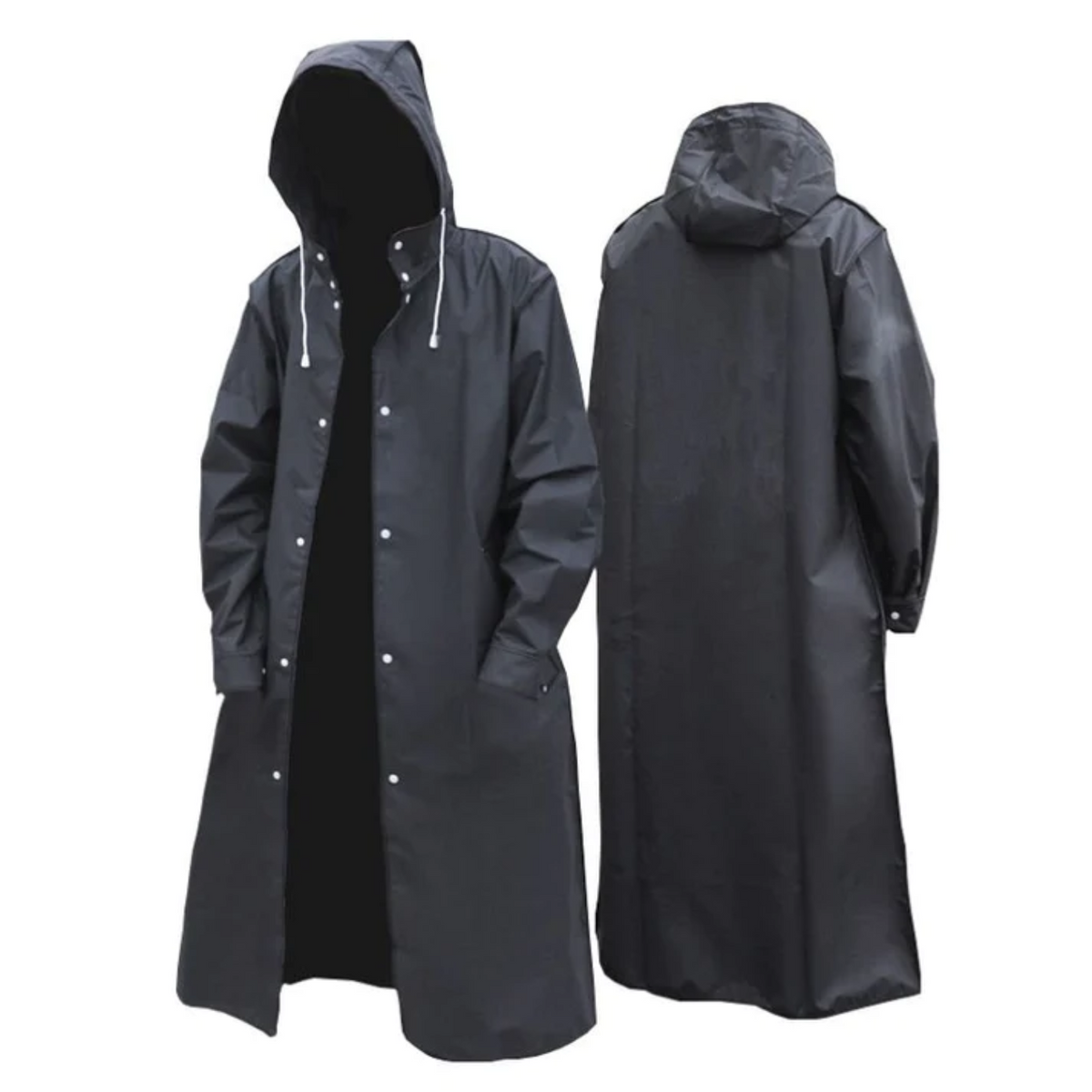 Regenmantel Herren schwarz langer Schnitt mit Kapuze - 2 - Atelier-Zofia