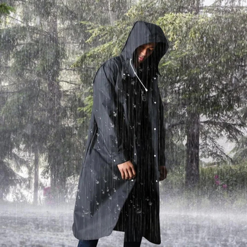 Regenmantel Herren schwarz langer Schnitt mit Kapuze - 3 - Atelier-Zofia
