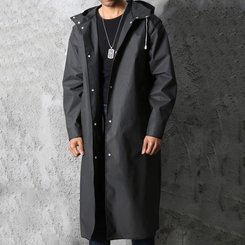 Regenmantel Herren schwarz langer Schnitt mit Kapuze - 5 - Atelier-Zofia