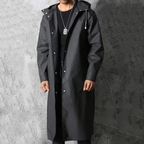Regenmantel Herren schwarz langer Schnitt mit Kapuze - 5 - Atelier-Zofia