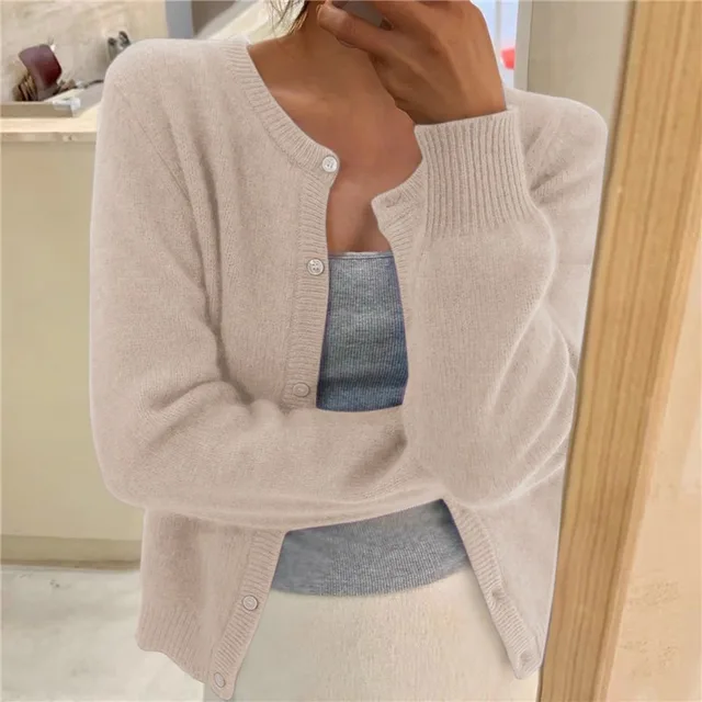 Cardigan Damen grau tailliert mit Knopfleiste - 3 - Atelier-Zofia