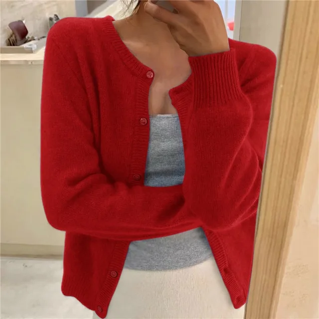 Cardigan Damen grau tailliert mit Knopfleiste - 5 - Atelier-Zofia