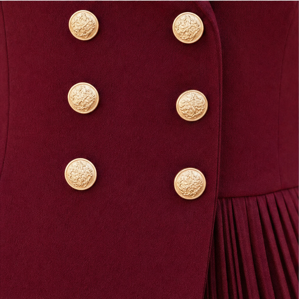 Kleid Damen rot tailliert mit Plisseefalten und langen Ärmeln - 9 - Atelier-Zofia