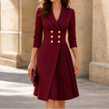 Kleid Damen rot tailliert mit Plisseefalten und langen Ärmeln - 11 - Atelier-Zofia