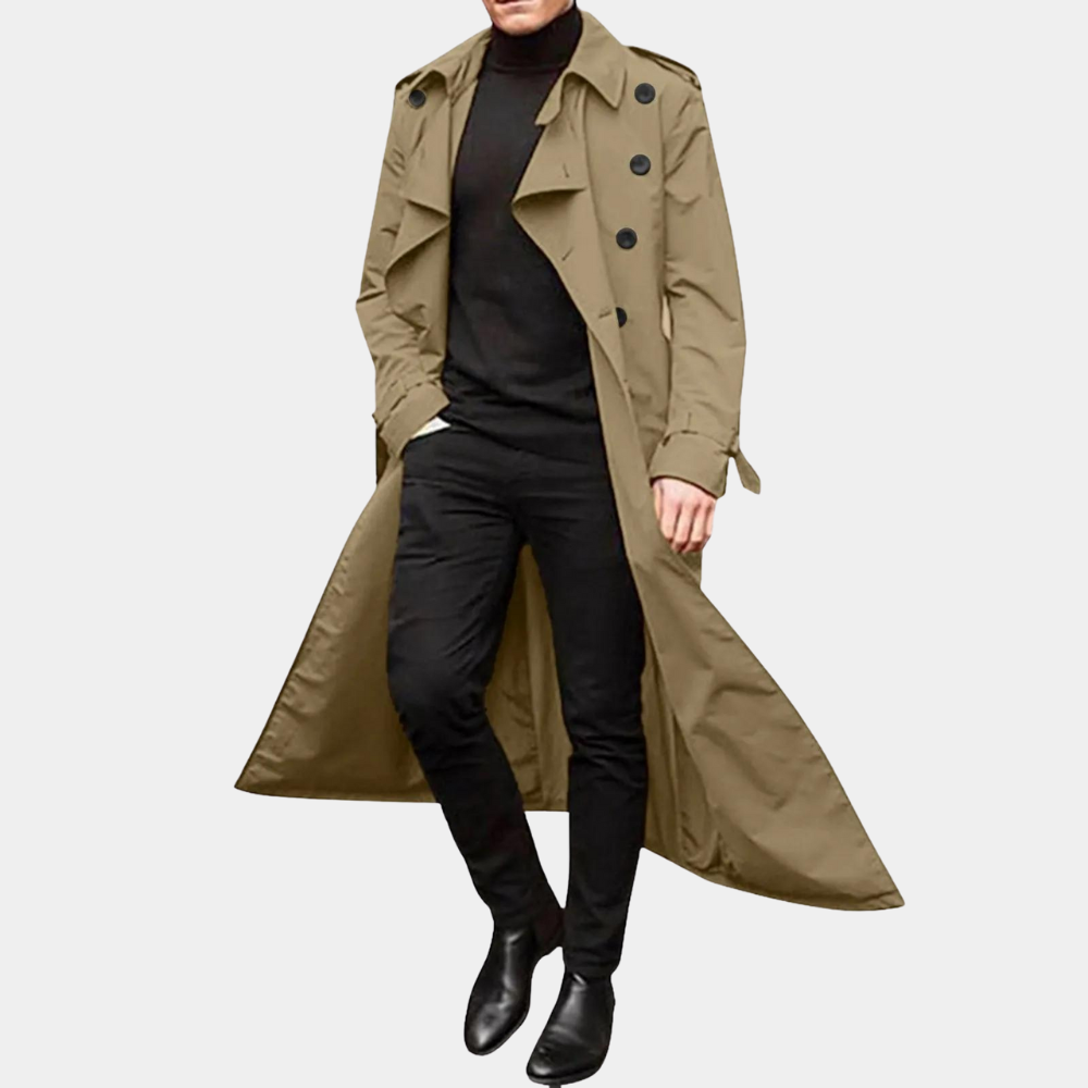 Trench Coat Herren beige langer Schnitt mit Gürtel - 1 - Atelier-Zofia