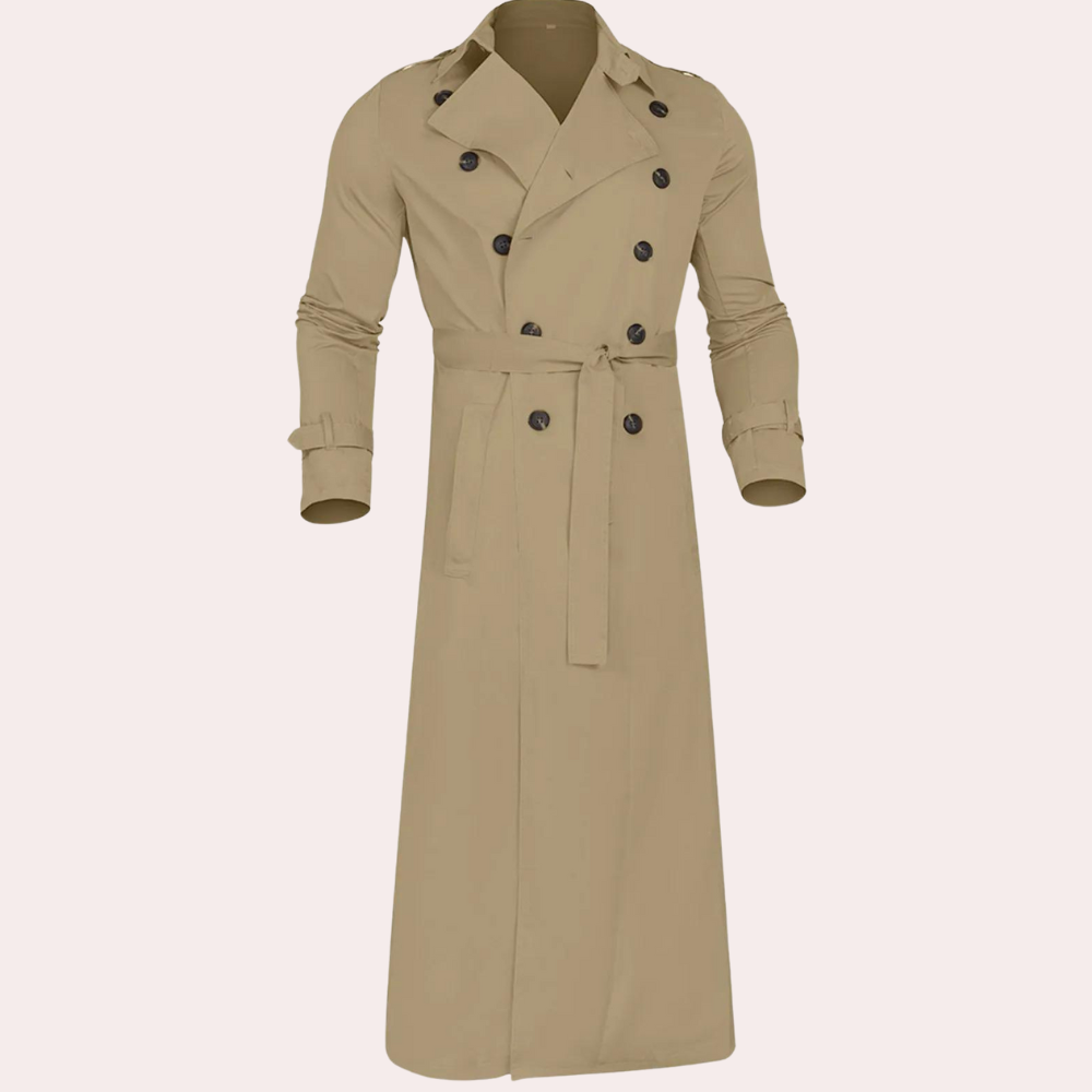 Trench Coat Herren beige langer Schnitt mit Gürtel - 2 - Atelier-Zofia