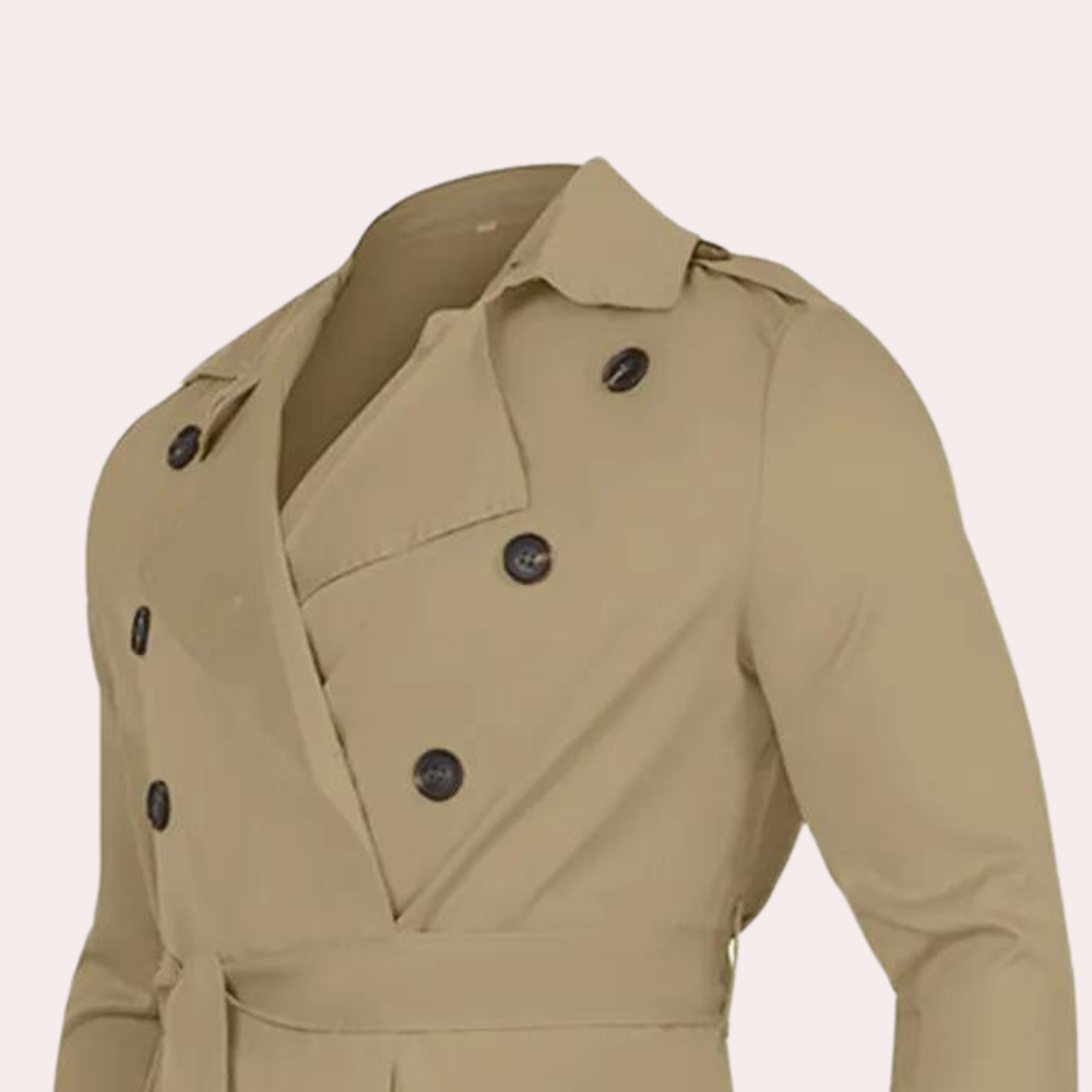 Trench Coat Herren beige langer Schnitt mit Gürtel - 4 - Atelier-Zofia