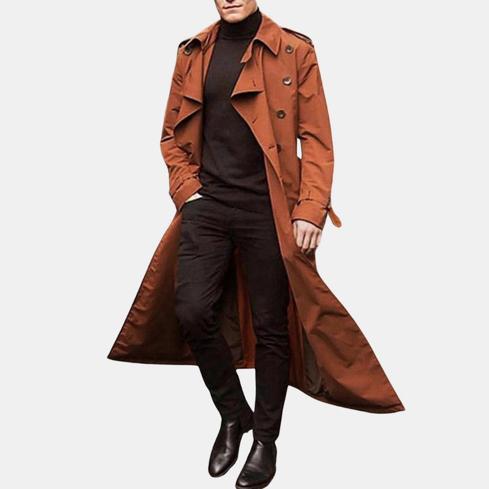 Trench Coat Herren beige langer Schnitt mit Gürtel - 5 - Atelier-Zofia