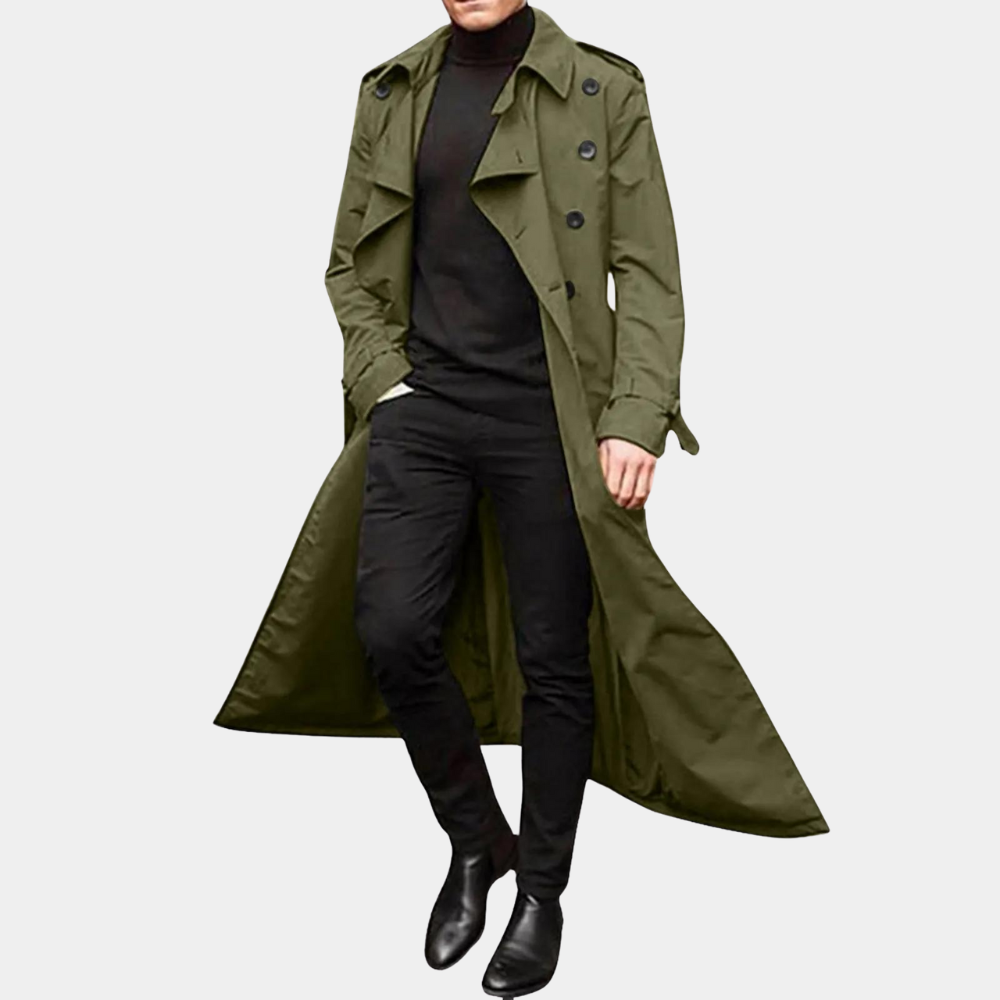 Trench Coat Herren beige langer Schnitt mit Gürtel - 6 - Atelier-Zofia