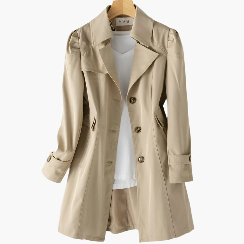 Trench Coat Damen beige tailliert mit Knopfleiste - 7 - Atelier-Zofia