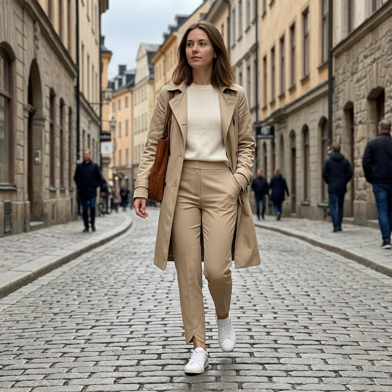 Hose Damen grau tailliert mit schmalem Bein - 2 - Atelier-Zofia