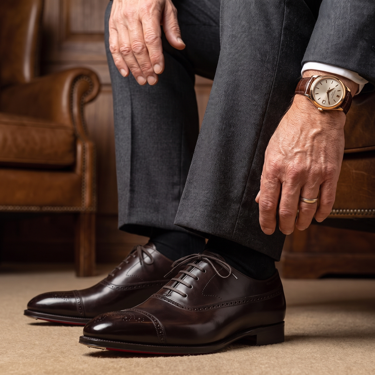 Schuhe Herren braun klassisch mit Broguing-Details - 2 - Atelier-Zofia