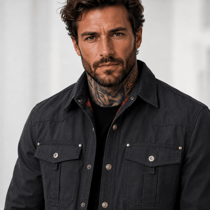 Jacke Herren schwarz tailliert mit praktischen Taschen - 1 - Atelier-Zofia