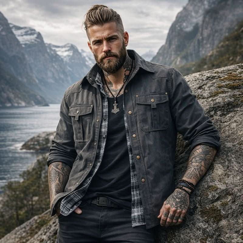 Jacke Herren schwarz tailliert mit praktischen Taschen - 6 - Atelier-Zofia