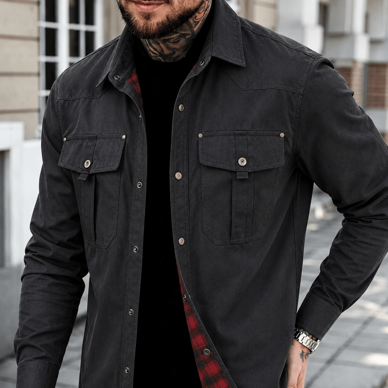 Jacke Herren schwarz tailliert mit praktischen Taschen - 14 - Atelier-Zofia
