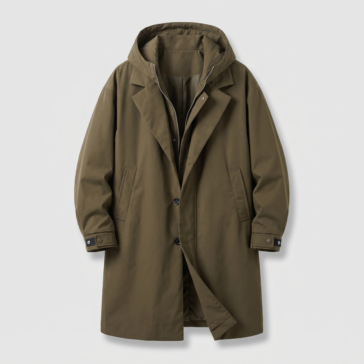 Jacke Herren olivgrün tailliert mit Kapuze und Knopfleiste - 2 - Atelier-Zofia