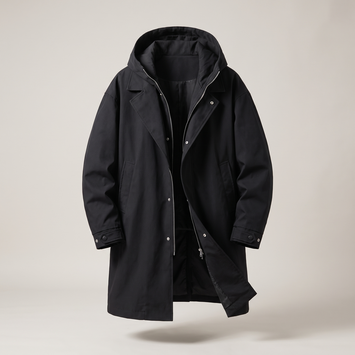 Jacke Herren olivgrün tailliert mit Kapuze und Knopfleiste - 3 - Atelier-Zofia