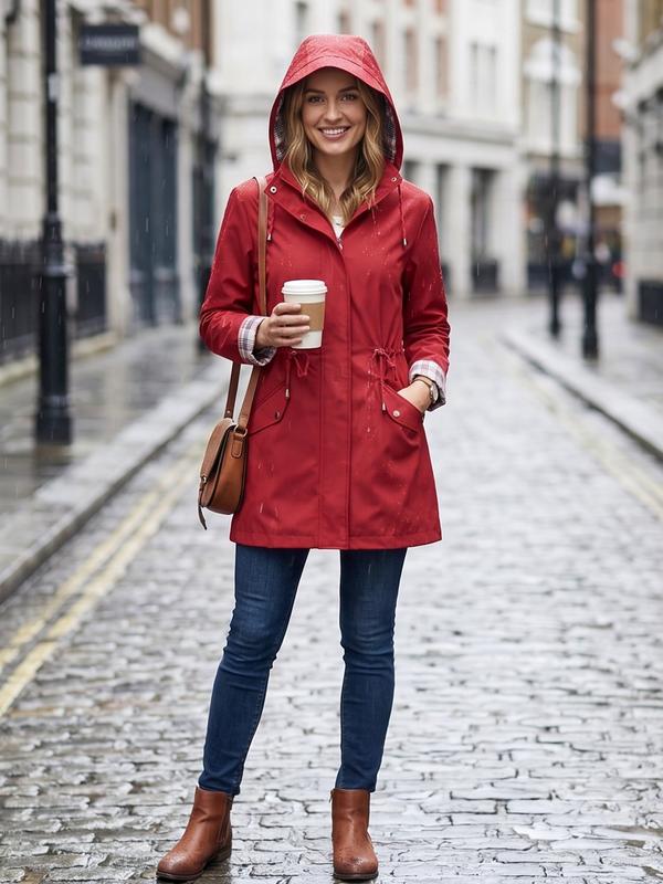 Jacke Damen rot tailliert mit Kapuze und Kordelzug - 5 - Atelier-Zofia