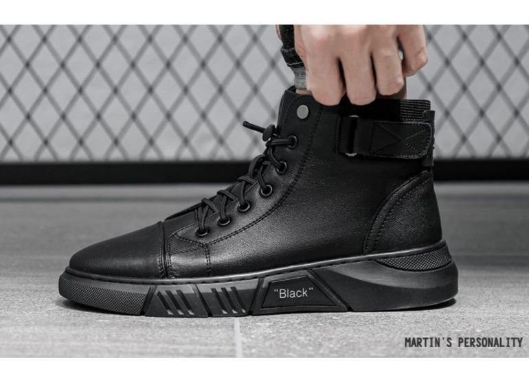 Boots Damen schwarz hoch mit Schnürung und seitlichem Riemen - 3 - Atelier-Zofia