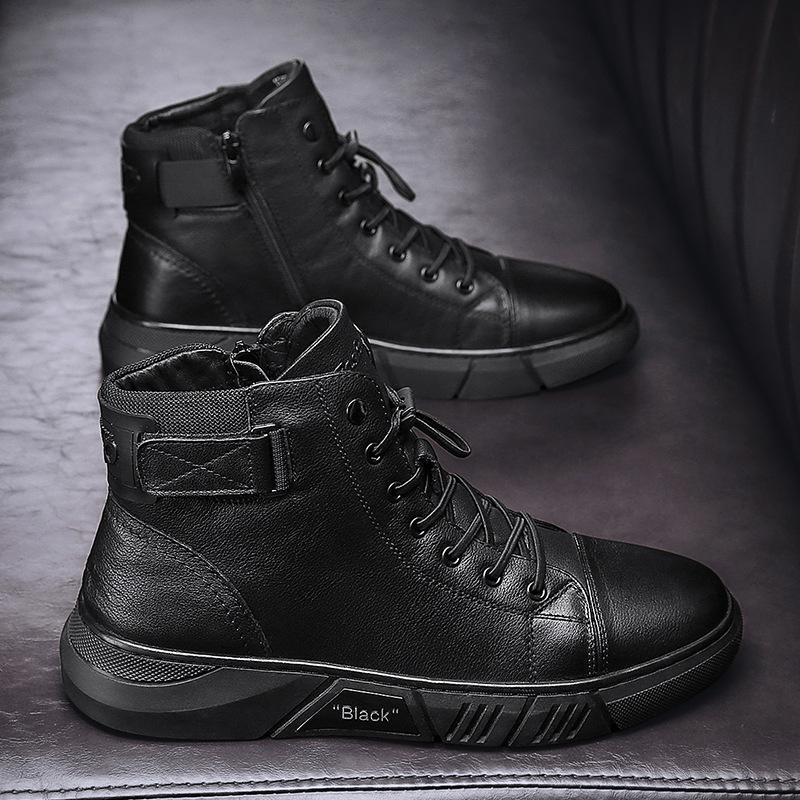 Boots Damen schwarz hoch mit Schnürung und seitlichem Riemen - 11 - Atelier-Zofia