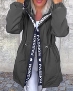 Damen Jacke schwarz tailliert mit Kapuze und Kordelzug - 8 - Atelier-Zofia