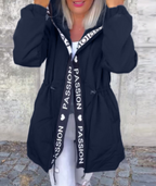 Damen Jacke schwarz tailliert mit Kapuze und Kordelzug - 10 - Atelier-Zofia