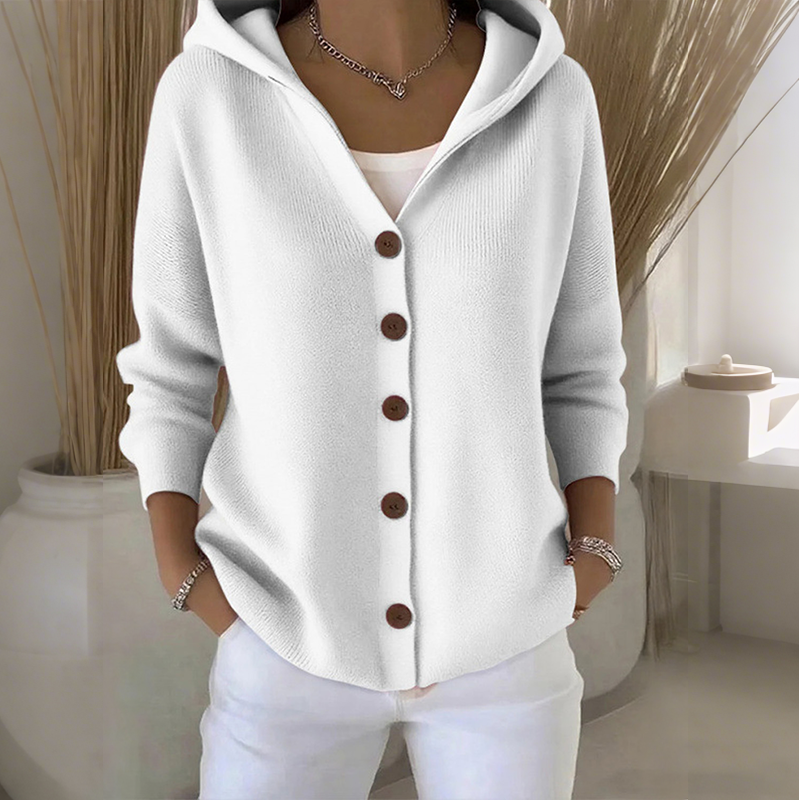 Cardigan Damen schwarz mit Kapuze und Knopfverschluss - 2 - Atelier-Zofia
