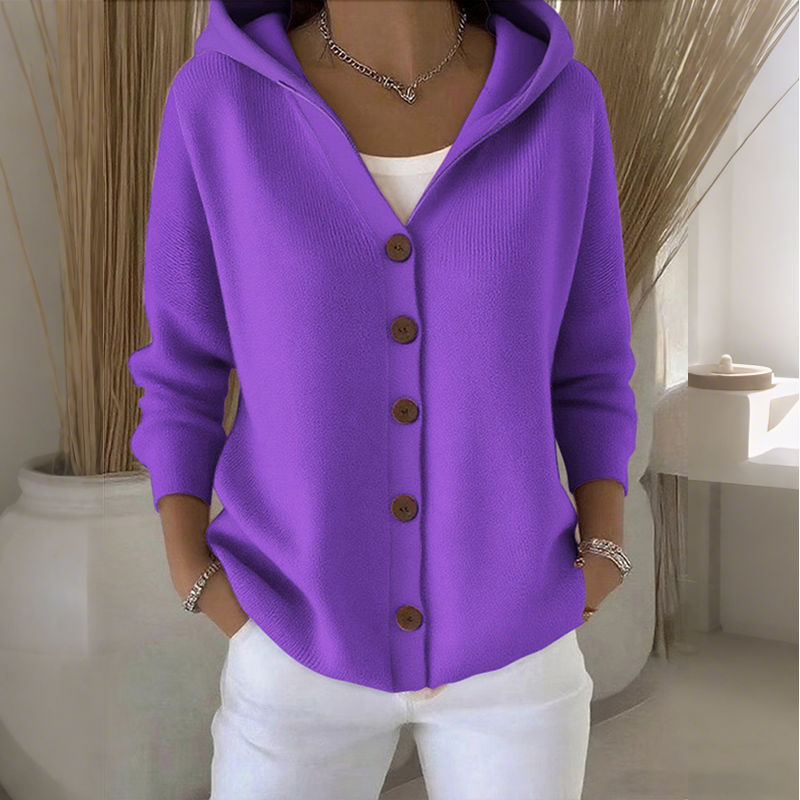 Cardigan Damen schwarz mit Kapuze und Knopfverschluss - 4 - Atelier-Zofia