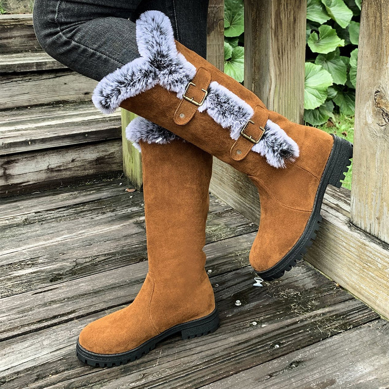 Stiefel Damen rot figurbetont mit Fellbesatz und Schnallen - 4 - Atelier-Zofia