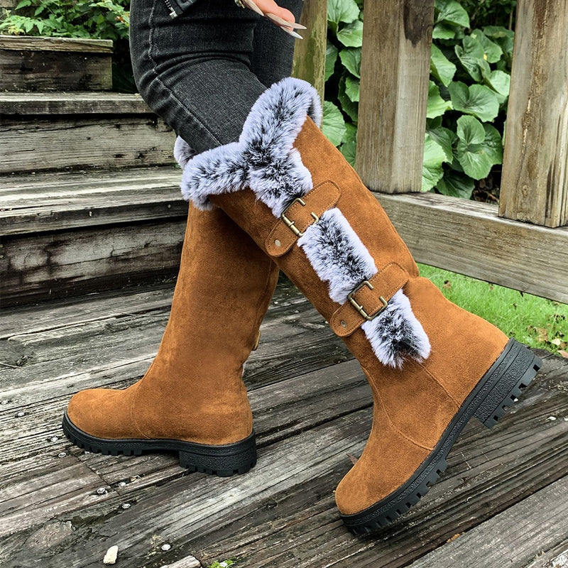 Stiefel Damen rot figurbetont mit Fellbesatz und Schnallen - 5 - Atelier-Zofia