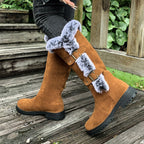 Stiefel Damen rot figurbetont mit Fellbesatz und Schnallen - 5 - Atelier-Zofia