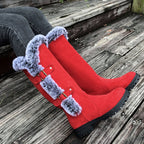 Stiefel Damen rot figurbetont mit Fellbesatz und Schnallen - 7 - Atelier-Zofia