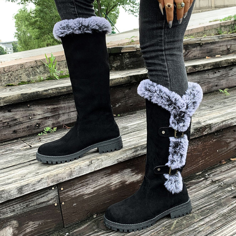 Stiefel Damen rot figurbetont mit Fellbesatz und Schnallen - 8 - Atelier-Zofia