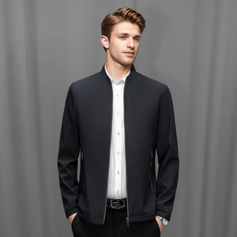 Jacket Herren schwarz tailliert mit Stehkragen und Reißverschluss - 3 - Atelier-Zofia