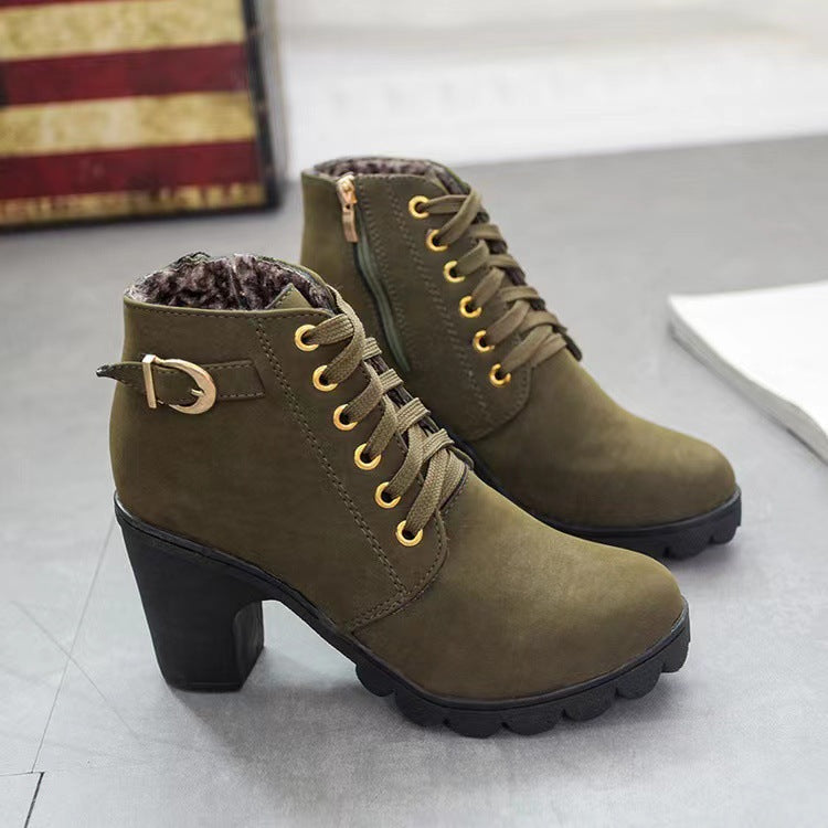 Boots Damen schwarz mit klobigem Absatz und Schnürung - 3 - Atelier-Zofia