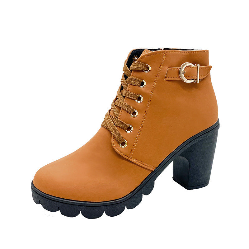 Boots Damen schwarz mit klobigem Absatz und Schnürung - 6 - Atelier-Zofia