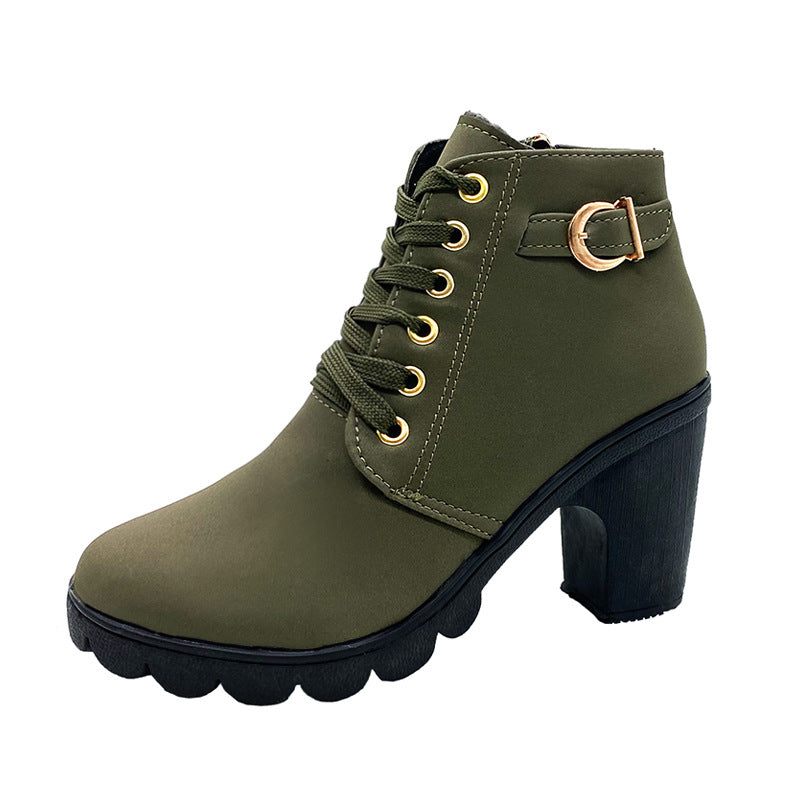 Boots Damen schwarz mit klobigem Absatz und Schnürung - 7 - Atelier-Zofia