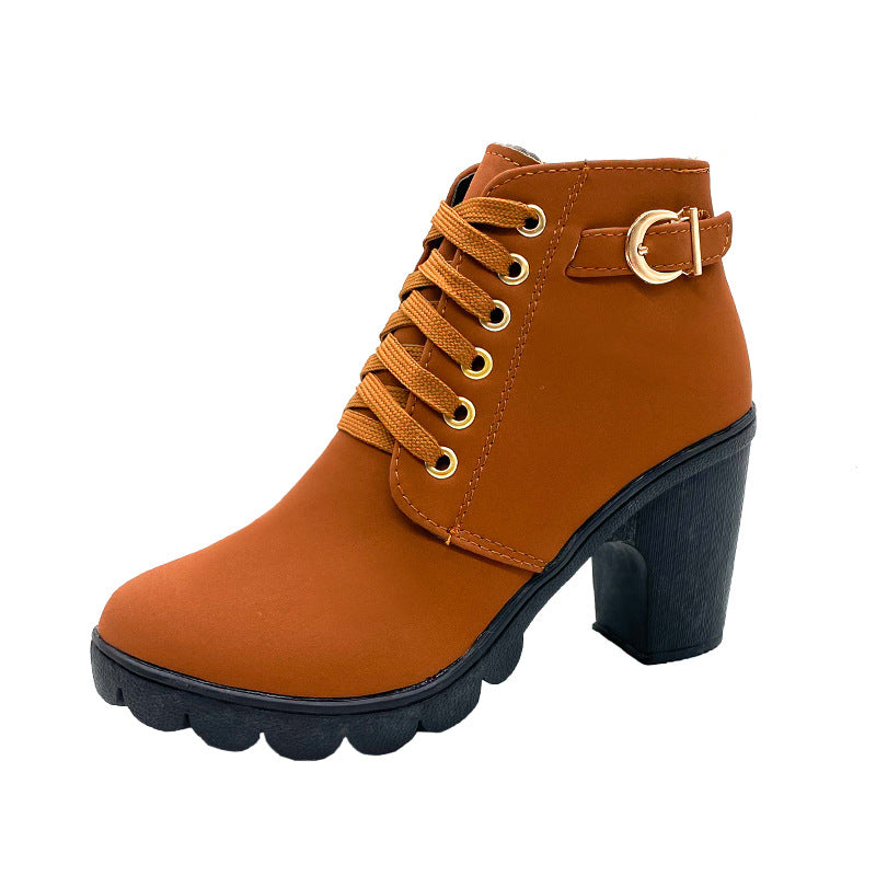 Boots Damen schwarz mit klobigem Absatz und Schnürung - 8 - Atelier-Zofia