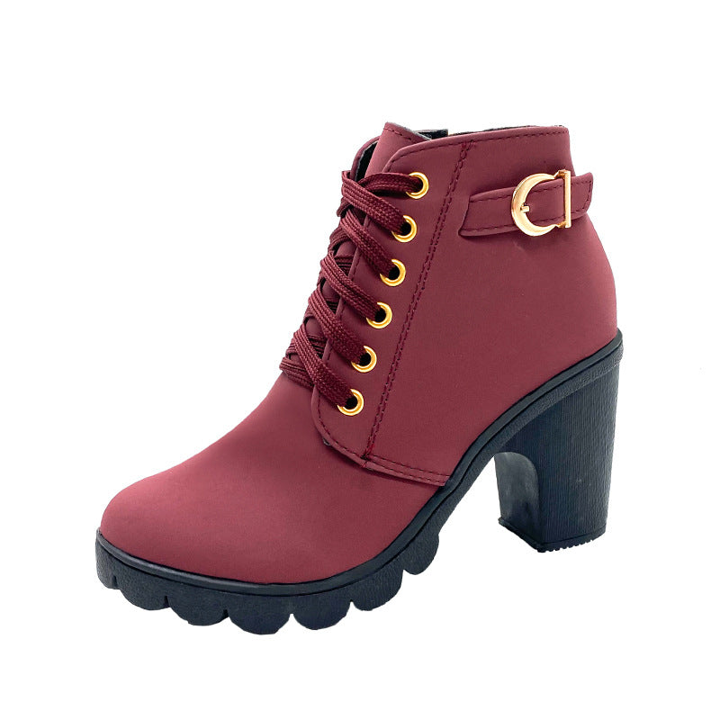Boots Damen schwarz mit klobigem Absatz und Schnürung - 9 - Atelier-Zofia
